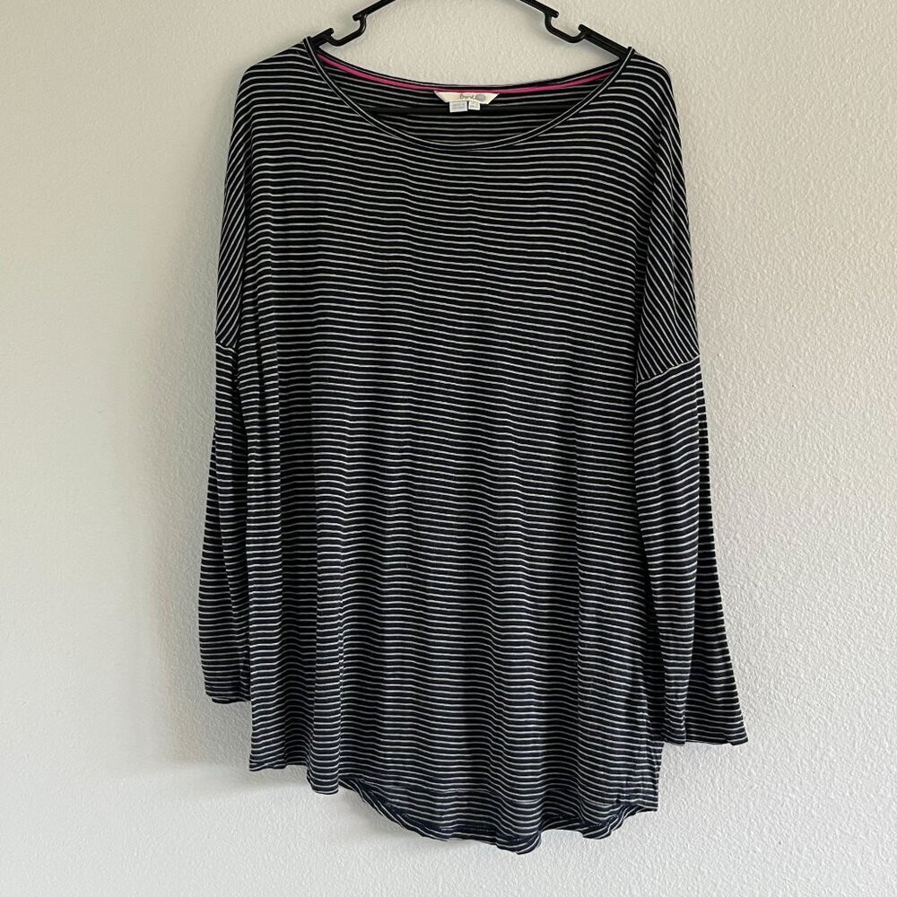 Boden Long Sleeve Super Soft Jersey Knit Top Blue White Stripe Size 12